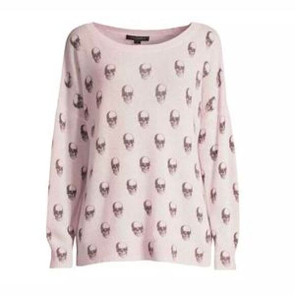 New! SKULLS CASHMERE Brand Boatneck Ethereal Skull Sweater! XS/S Cream Purple - Picture 4 of 5